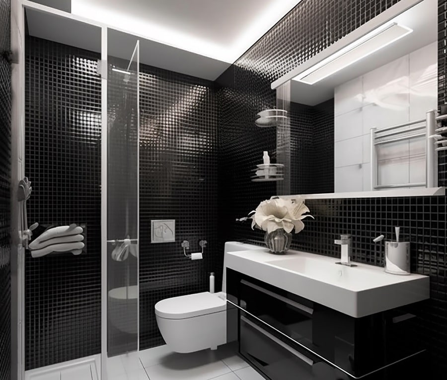 עיצוב אמבטיה בצבע שחור לבן